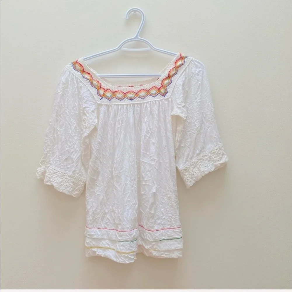 NAF NAF - White Multicolour Boho Crochet Festival Top